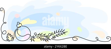 Frohe Weihnachtsdekoration. Durchgehende einzeilige Grafik. Weihnachtsgrußkarte Stock Vektor