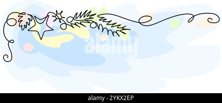 Frohe Weihnachtsdekoration. Durchgehende einzeilige Grafik. Weihnachtsgrußkarte Stock Vektor