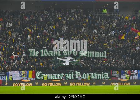 Rumänische Unterstützer "Camarazii Romania " während des Spiels der UEFA Nations League Rumänien gegen Zypern , 18.11.2024 , Bukarest , Rumänien Stockfoto