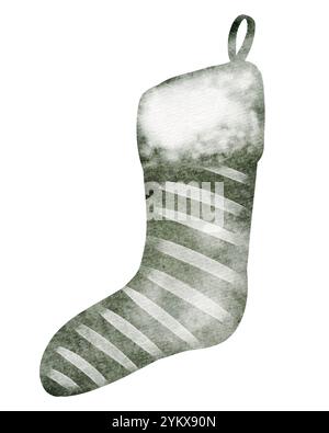 Vintage Weihnachtssocke Aquarell isolierte Zeichnung auf weißem Hintergrund Stockfoto