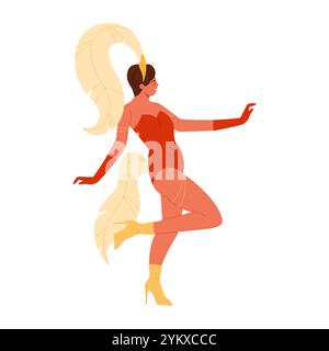 Eine lebendige Illustration einer Frau in einem auffälligen roten Body mit fließenden, goldblonden Haaren, die anmutig kaskadieren Stock Vektor