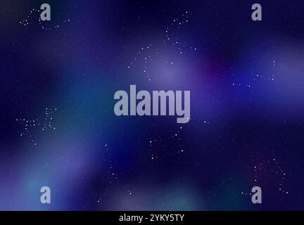 Sternenhimmel mit Sternbildern. COSMOS und Space. Astrologie und Astronomie. Poster oder Banner für Website. Nahtloses Muster mit kosmischen Körpern Stock Vektor