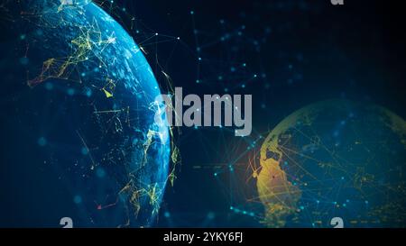 Abstraktes Technologienetzwerk mit leuchtenden Knoten und Linien. Moderner und anspruchsvoller Hintergrund für Banner, Poster und soziale Medien. Digitale Technologie Stockfoto