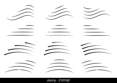 Gekrümmte Linien festgelegt. Abstrakte Linienformen. Glatte schwarze Konturen. Vektorzusammensetzung. Stock Vektor