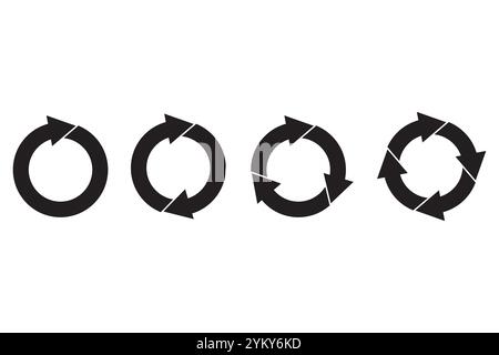 Kreisförmiges Prozessset. Drehbare Pfeilsymbole. Schwarze Zyklussymbole. Vektorgrafik. Stock Vektor