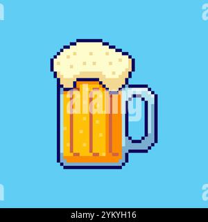 Pixel Art Bierbecher mit Schaum-Spiel-Asset-Design Stock Vektor