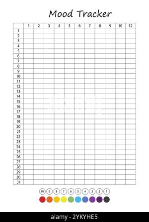 Stimmungs-Tracker in Pixel. Kalender monatlich, jährlich, wöchentlich, tagtäglich. Kalender für persönliche und geschäftliche Probleme. Gefühlsplaner, Gewohnheitstracker Stock Vektor