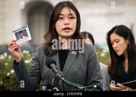 Washington, Usa. November 2024. Joey Siu, ein Aktivist aus Hongkong im Exil, nahm am 19. November 2024 an einer Kundgebung zur Unterstützung der HK 47 in Capitol Hill in Washington, DC, Teil. Das Oberste Gericht in Hongkong verurteilte am Dienstag 45 führende demokraten zu Haftstrafen von bis zu 10 Jahren, was Kritiker als schweren Schlag für die Rechtsstaatlichkeit des Finanzzentrums bezeichnen. (Foto: May Yeung/SOPA Images/SIPA USA) Credit: SIPA USA/Alamy Live News Stockfoto