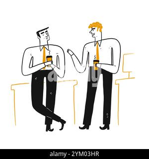 Illustration des Bürolebens, wer die Kaffeezeit entspannt. Hand gezeichnete Doodle-Stil Vektor-Design Illustrationen. Stock Vektor