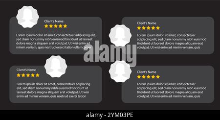 Vorlagen für Überprüfungen in sozialen Medien. Beigefarbener quadratischer Vektor mit Kundenfeedback in Sprechblasen, Sternen und Profilsymbolen. Perfekt für Stock Vektor