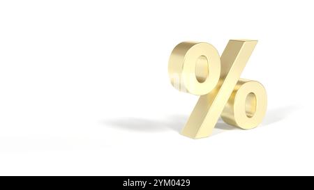 Goldenes Prozentzeichen isoliert auf weißem Hintergrund. Symbol. Symbol. 3D-Abbildung. Stockfoto