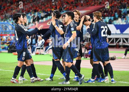 Xiamen, China. 19. November 2024. Team Japan während des dritten Qualifikationsspiels der Asiatischen Gruppe C zwischen China und Japan im Xiamen Egret Stadium. Quelle: Meng Gao/Alamy Live News Stockfoto