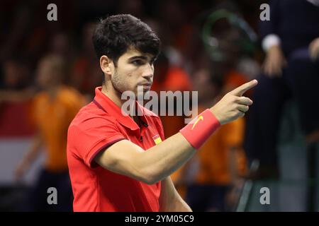 Malaga, Espagne. November 2024. Carlos Alcaraz (Spanien) während des Davis Cup Finals 2024 im Viertelfinale zwischen den Niederlanden und Spanien im Palacio de Deportes Jose Maria Martin Carpena am 19. November 2024 in Malaga, Spanien - Foto Jean Catuffe/DPPI Credit: DPPI Media/Alamy Live News Stockfoto