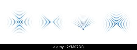 Echolot-Schallwellen-Symbole drahtloses wlan, Radialmedien, Radio, Radarstundensignal. Scannen, Ringe kreisen Wellen. Vektorabbildung Stock Vektor