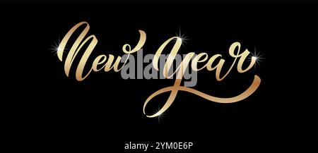 Happy New Year Handschrift Kalligraphie. Vektorfeierliche Illustrationselement. Typografisches Element für Banner, Poster. Stock Vektor