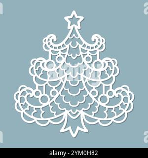 Wunderschöner Weihnachtsbaum. Schablone zum Laserschneiden von Papier, Karton, Holz, Metall usw. Für die Gestaltung von Weihnachts- und Neujahrskarten, Einladungen Stock Vektor