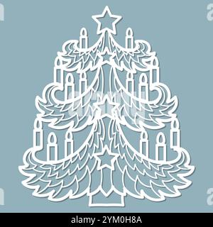 Wunderschöner Weihnachtsbaum. Schablone zum Laserschneiden von Papier, Karton, Holz, Metall usw. Für die Gestaltung von Weihnachts- und Neujahrskarten, Einladungen Stock Vektor