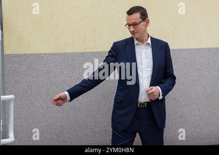 SOBIN, POLEN - 31. JANUAR 2019: Premierminister der Regierung Mateusz Morawiecki während eines Besuchs von Minenrettern nach einer schwierigen Rettungsoperation Stockfoto