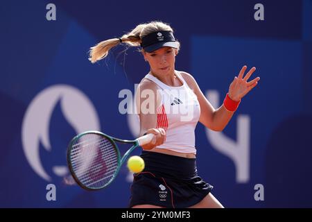 Aktenfoto vom 30 20.07.2024 der britischen Katie Boulter, die nach der Niederlage des britischen Billie Jean King Cup gegen die Slowakei eine wohlverdiente Pause einlegen wird, nachdem die Saison zu Ende ging. Ausgabedatum: Mittwoch, 20. November 2024. Stockfoto