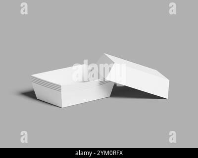 Weißes leeres 3D-Modell-Einweg-Papierfach für Lebensmittel Stockfoto