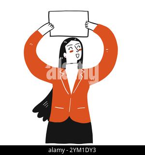 Sammlung von Hand gezeichnet, ein Mann, der ein leeres Papier in der Luft hält. Stock Vektor