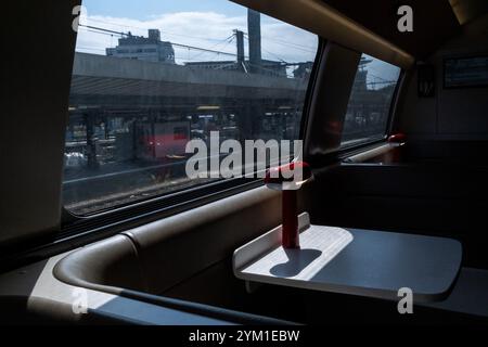 Waggonstange eines Hochgeschwindigkeitszuges (TGV) im Bahnhof Toulouse Matabiau im Departement Haute-Garonne in der französischen Region Occitanie am 15 Stockfoto