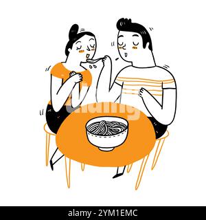 Paare essen Abendessen, Vektor Illustration Kritzelstil Stock Vektor