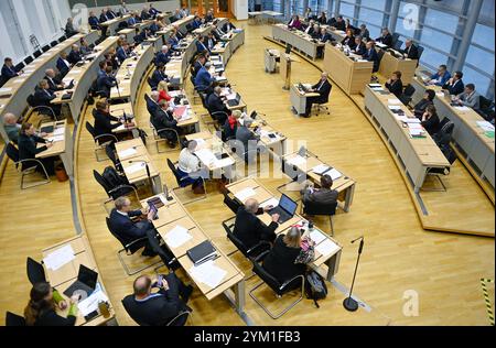 Magdeburg, Deutschland. November 2024. parlamentsabgeordnete sitzen im plenarsaal des landtags Sachsen-Anhalt. Die 77. Sitzung des landtags begann dort am Morgen. Quelle: Klaus-Dietmar Gabbert/dpa/Alamy Live News Stockfoto