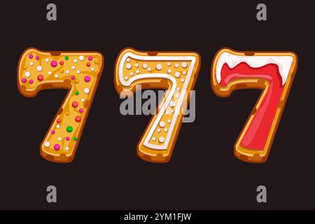 Slot- oder Spielkartensymbol 7 wie Kekse. Lebkuchen Nummer 7, Weihnachtskekse sieben. Geburtstagsnummer Stock Vektor