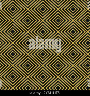 Geometrische goldene Diamantlinie bildet ein nahtloses Muster auf schwarzem Hintergrund. Für Tapeten, Web-Hintergrund und Wohnkultur Stock Vektor