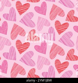 Abstraktes, nahtloses Muster aus rotem und rosafarbenem Herzen. Zum Einpacken von Papier, Stoff zum valentinstag und Textilien Stock Vektor