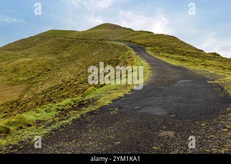 Vulkanische Landschaft entlang der Caminho das Lagoas auf Pico Island, Azoren. Stockfoto