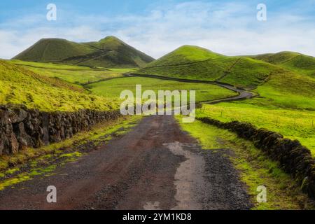 Vulkanische Landschaft entlang der Caminho das Lagoas auf Pico Island, Azoren. Stockfoto