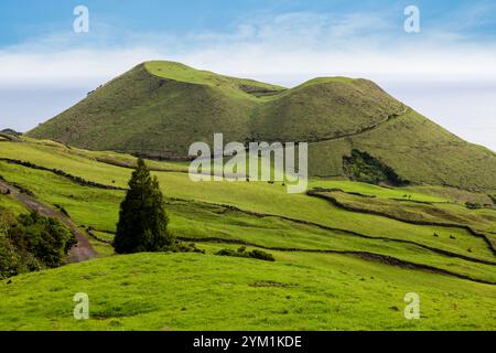 Vulkanische Landschaft entlang der Caminho das Lagoas auf Pico Island, Azoren. Stockfoto