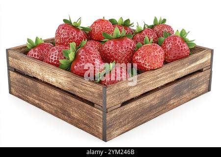 Die Erdbeeren in einer rustikalen Holzkiste Stockfoto