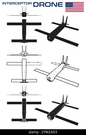 Militär Kamikaze Anti-Drohne UAV Vektor Illustration USA Stock Vektor