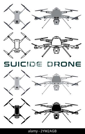 Militär Kamikaze Suizid Schwarm Drohne UAV Vektor Illustration Stock Vektor