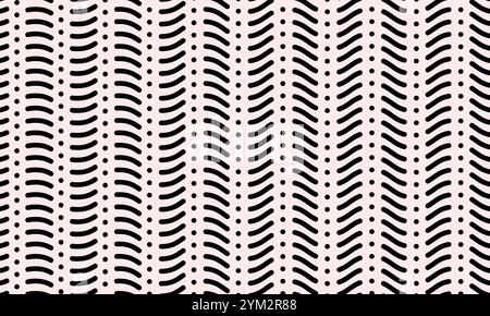 Abstraktes minimalistisches nahtloses Muster in Schwarz und Pink. Modernes Design mit gepunkteten Linien und Kurven für Tapeten, Textilien, digitale Hintergründe, Scrapbooking Stock Vektor