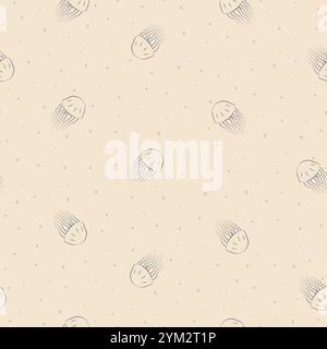 Niedliches Meereskarikatur-Quallen-Skizzenmuster. Nahtloses Muster mit Unterwasser-Zeichen Stock Vektor