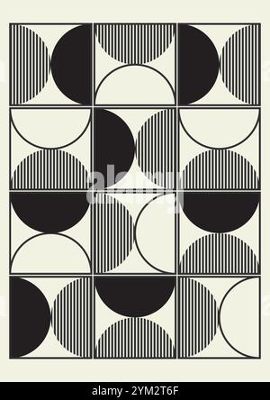 Minimales Poster für geometrische Vektoren in Schwarz und weiß im Retro-Stil. Einfache geometrische Formen, schwarzer beiger Hintergrund Stock Vektor