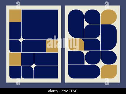 Bauhaus Simple ästhetische Vektordesign-Poster-Set. Modernismus-Vorlagen mit geometrischen Formen Stock Vektor