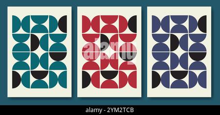 Retro-Terrakotta-geometrische Vektor-Minimal-Poster-Sammlung. Trendiger ästhetischer Hintergrund des bauhauses Stock Vektor