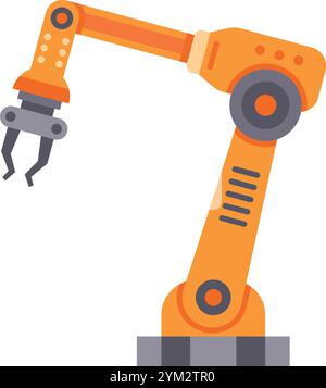 Der orangefarbene Roboterarm arbeitet effizient in einer High-Tech-Fabrik mit fortschrittlicher Automatisierung und innovativer Technologie Stock Vektor