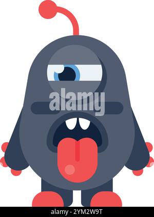 Verspielter grauer Alien-Zeichentrick mit roter Antenne, Auge, Händen und Füßen. Ideal für Projekte, Spiele oder Bücher für Kinder Stock Vektor