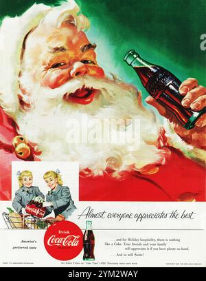 Coca-Cola Weihnachtsmann-Werbung 1955 - Zwillingsfrauen kaufen Lebensmittel Stockfoto