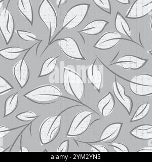 Neutral strukturierte Mid-Century-Moderne hinterlässt einen nahtlosen Hintergrund. Eleganter handgezeichneter Pinselstil mit entspanntem Laub im Hintergrund in minimalistischer Atmosphäre Stock Vektor