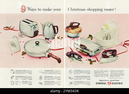 1955 GE General Electric Kitchen Appliances Cooking Ware Kochgeschirr Werbespot – „9 Möglichkeiten, Ihr Weihnachtsgeschäft zu erleichtern“ Stockfoto