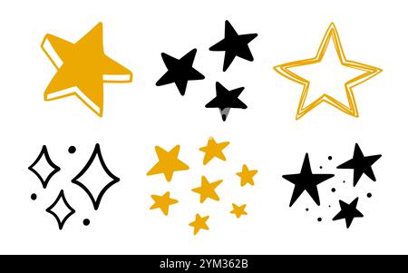 Handgezeichnete Doodle Shapes Set Mit Scribble Stars Stock Vektor