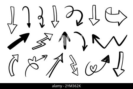 Vektor Verschiedene Scribbles Pfeile Markierungen Symbole Gesetzt. Stock Vektor