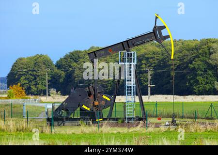 Pumpjack / Pumpjack in der Onshore-Ölbohrung bei Neuendorf, Halbinsel Gnitz, Ostseeinsel Usedom, Mecklenburg-Vorpommern, Deutschland Stockfoto